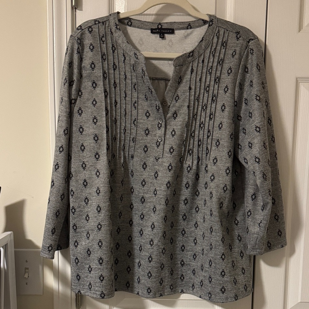 Gray and Black Patterned Women's Blouse